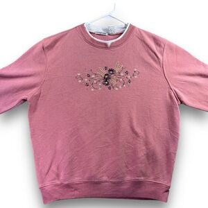Hasting & Smith Vintage Floral Embroidered Sweatshirt Womens Large Pink Mauve